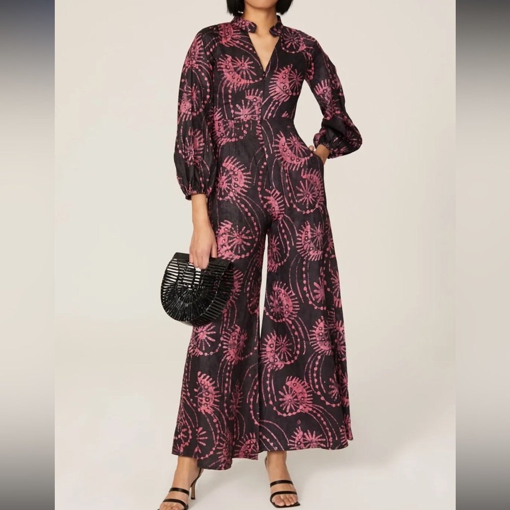 KAHINDO Cutout Jumpsuit Luo Tie Dye Super Wide Leg Balloon L/S Firework. Size 2